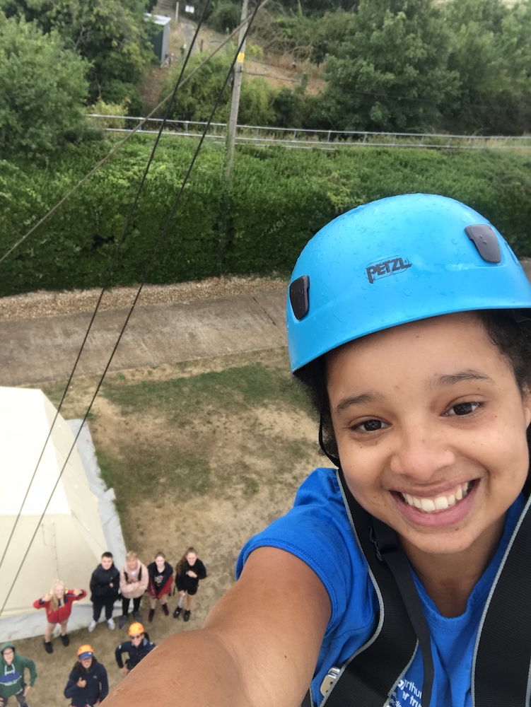 Krissi Cartwright-Riley selfie at top of high ropes