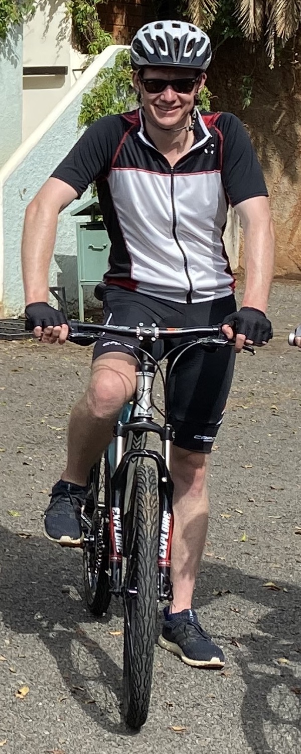 Ben Pitman from MSOS on a bike. Ben is taking part in the Largs to Cowes Brighter Futures Cycle Challenge.