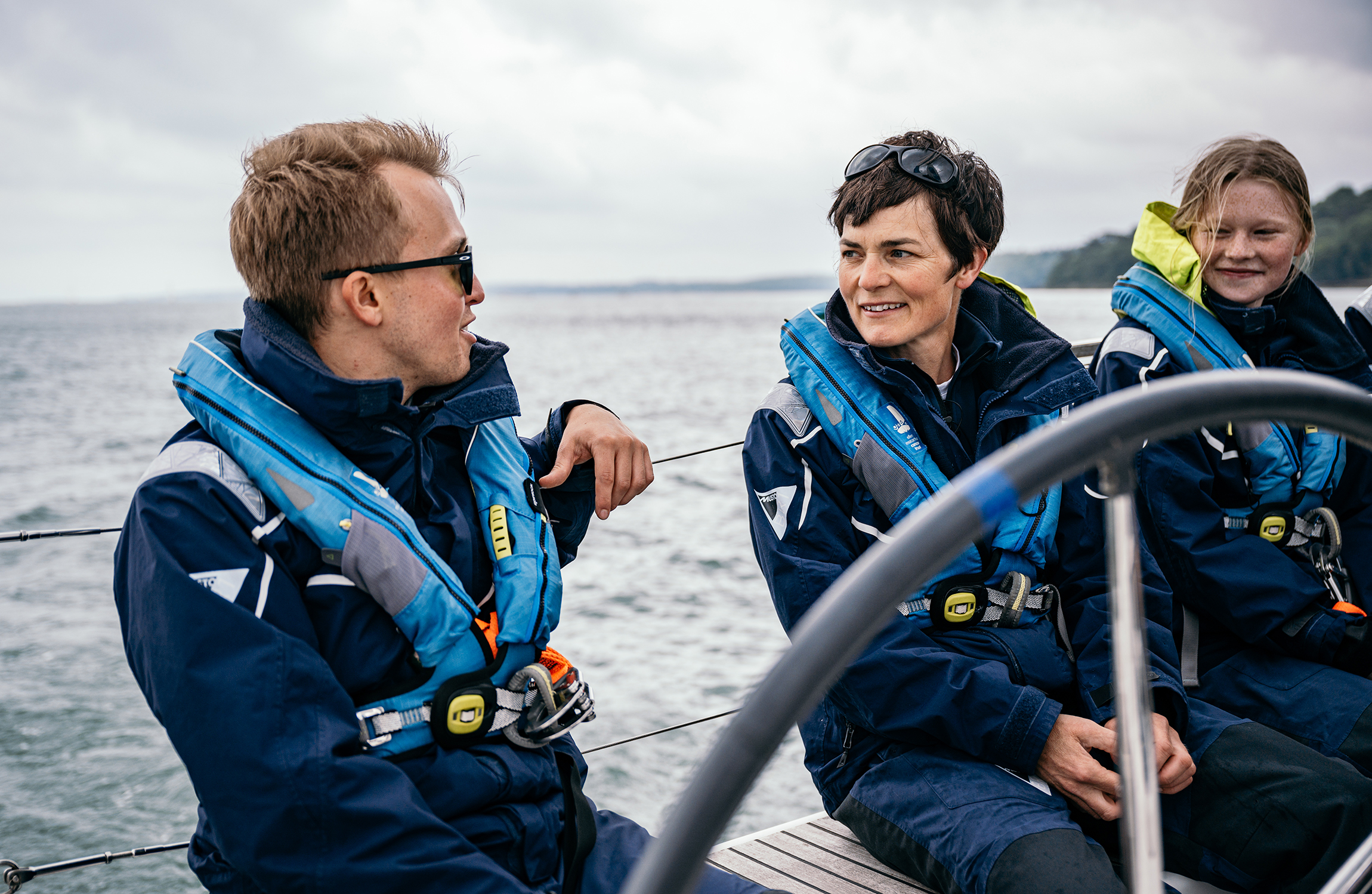 Josh chatting to Ellen MacArthur as part of her crew during Round the Island Race