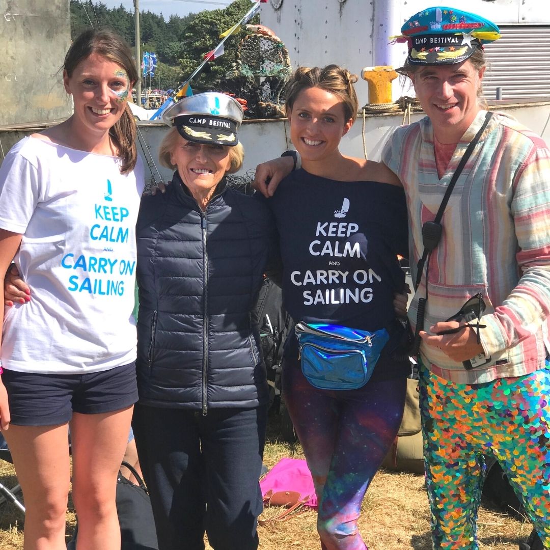The Trust crew pictured with Mary Berry and Rob da Bank at Camp Bestival