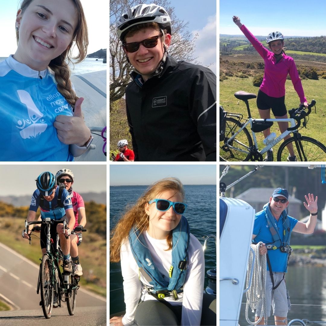 The faces of six of the riders taking on the Largs to Cowes Cycle Challenge